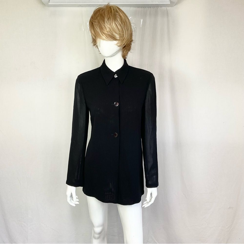 Gian Franco Ferre Studio Black Wool Collar Long Sleeve Button Up Shirt Shacket 6